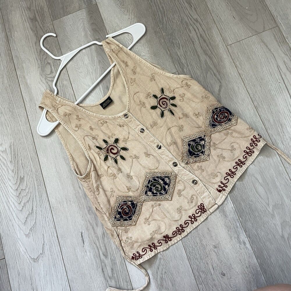 Renaissance Embroidered Tank Top cotton crop womens Beige (one size) boho fairy